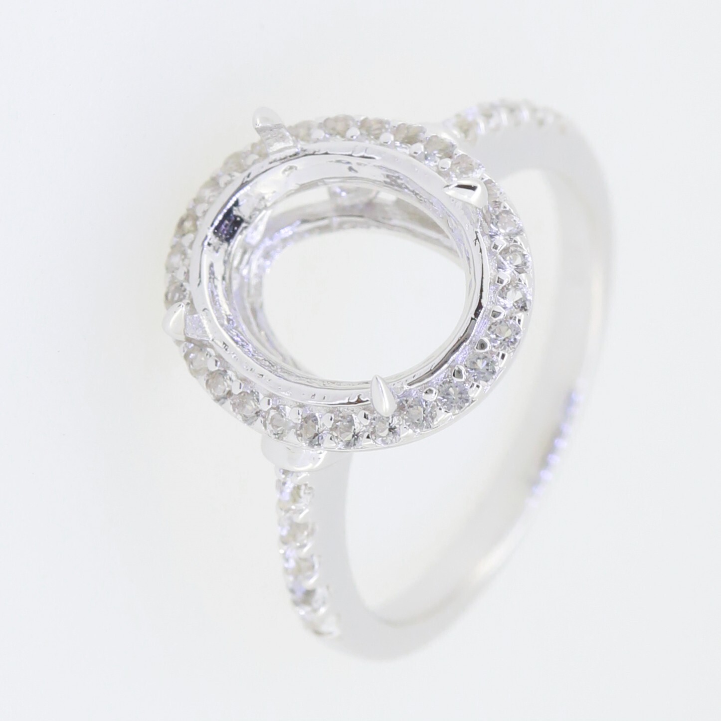 Sterling Silver Semi Mount Ring Setting Oval OV 12x10mm Halo Topaz