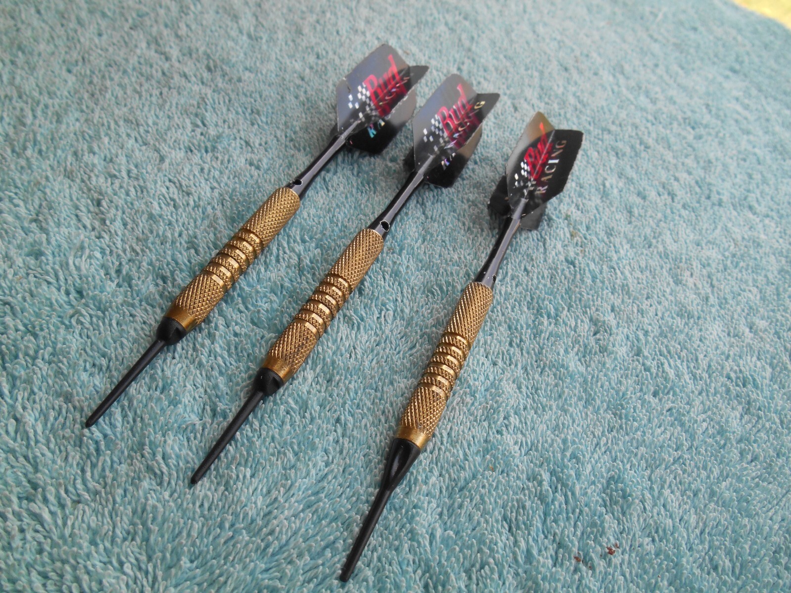 BRASS Soft Tip Darts SET WITH BUD RACING FLIGHTS.