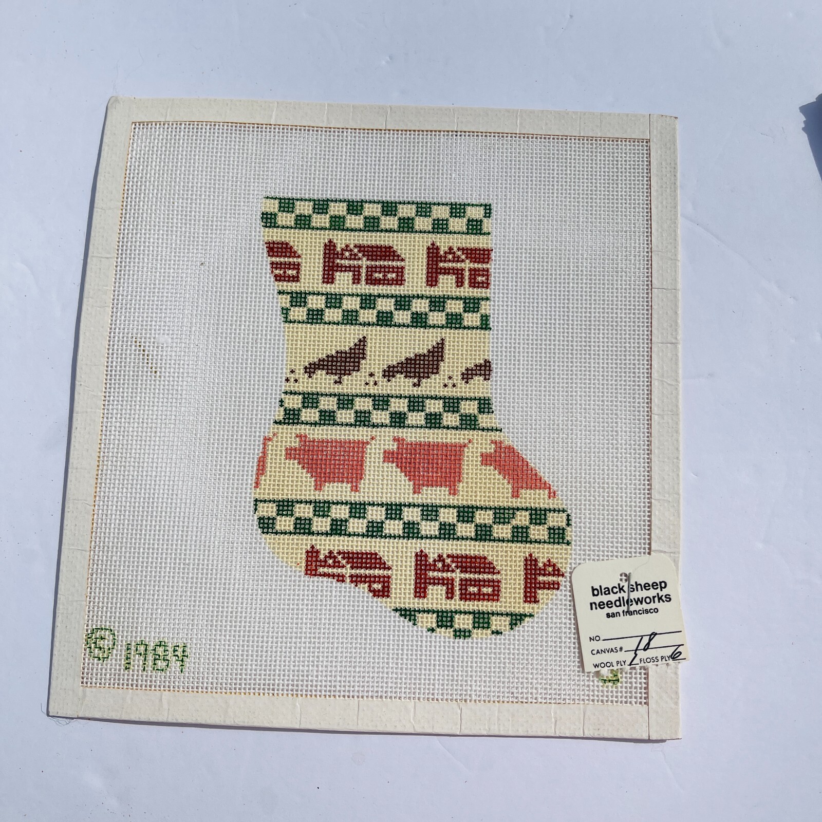 1984 Vintage Hand Painted Needlepoint Pattern Canvas Stocking Farm Pig Chicken