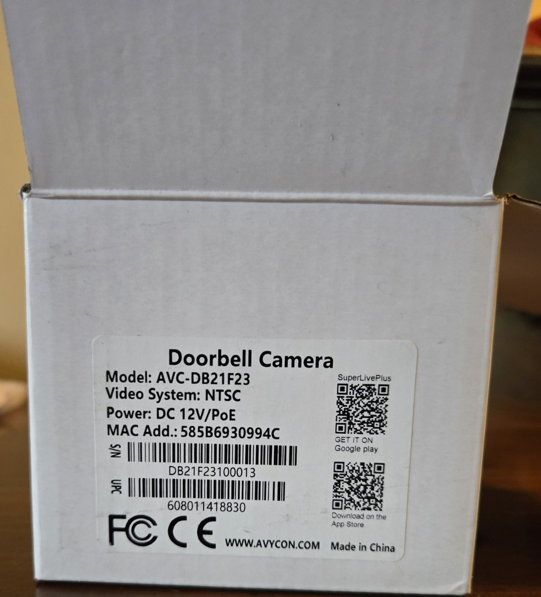 AVYCON AVC-DB21F23 Doorbell Camera Black 12V DC PoE Video Security Cam