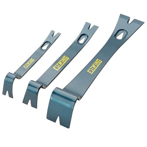 3-Piece Pry Bar Set - 5.5", 7.5" & 10" with Wide, Thin Blades & Nail Pullers