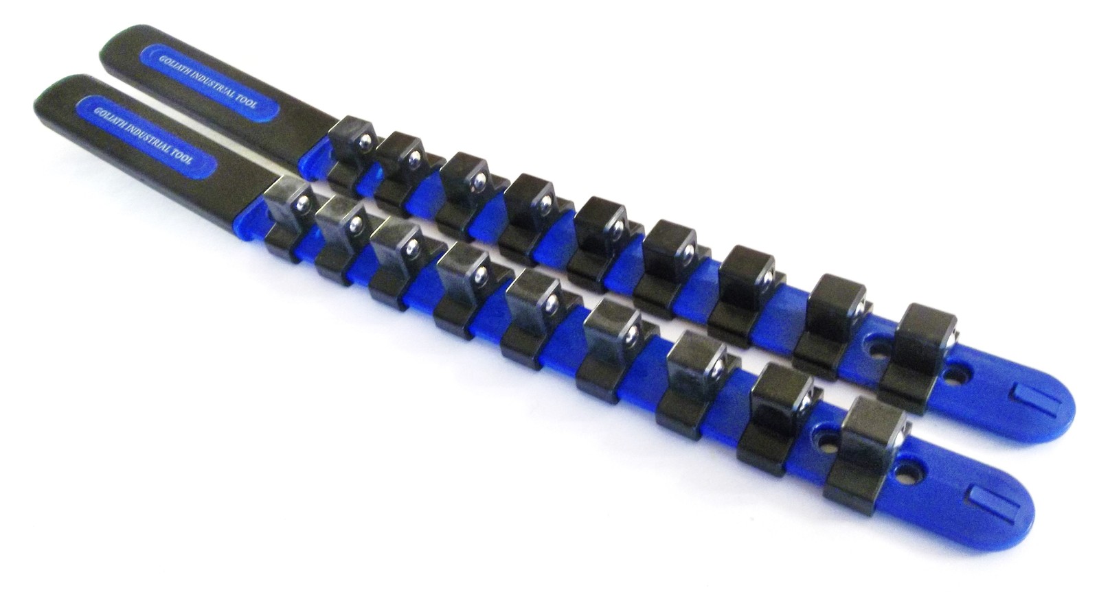 2 GOLIATH INDUSTRIAL 1/2" ABS PLASTIC SOCKET RAIL HOLDER ORGANIZER BLUE SR12BB