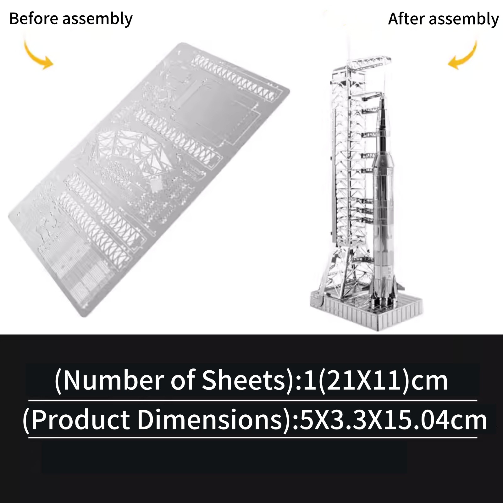 New 5.9in 1/770 High Quality USA Apollo 11 Saturn V w/ Gantry Unassembled Model