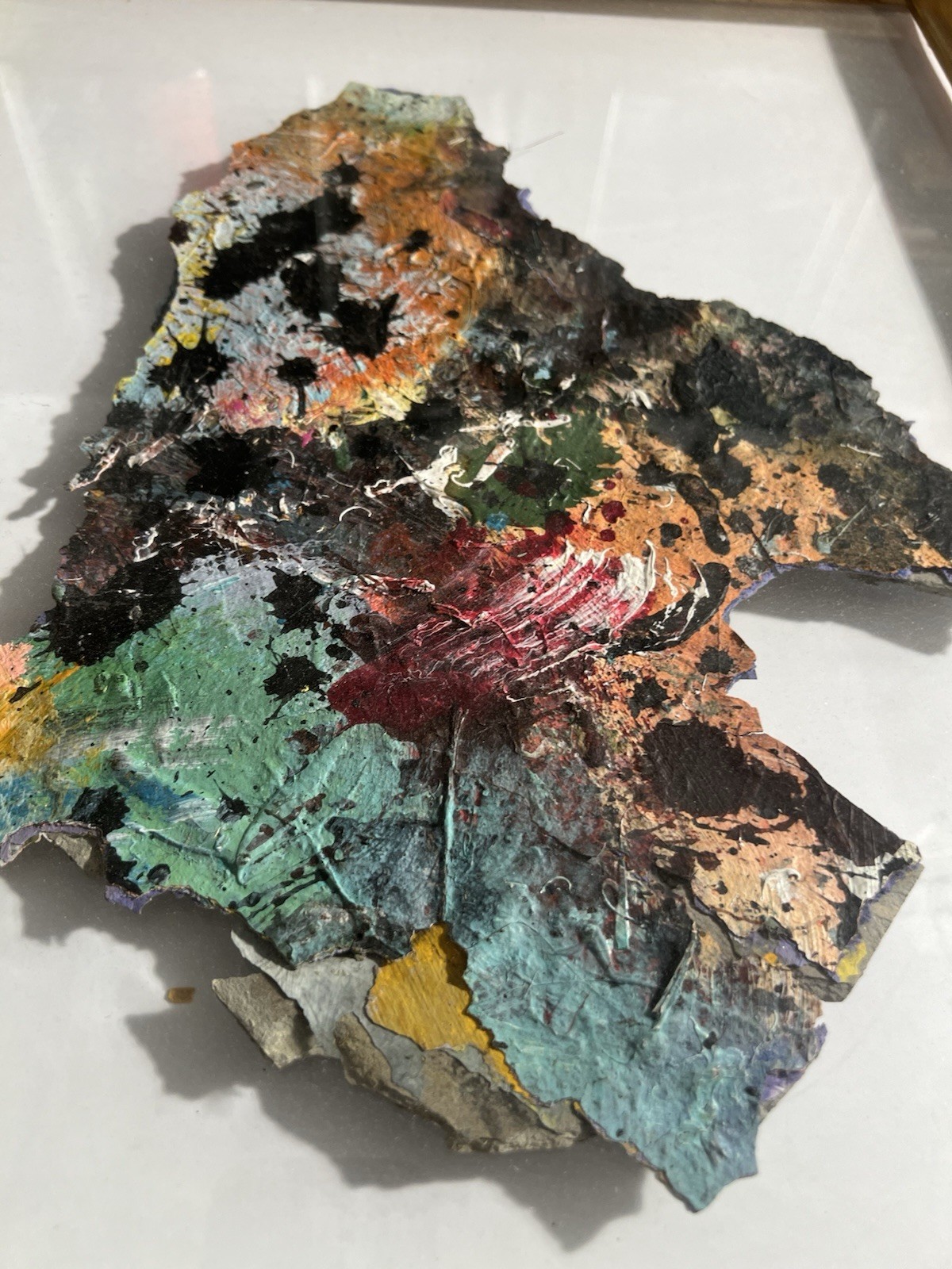 Abstract Mixed Media Framed Art Paint Scrap Shadow Box Gold Frame 22x18