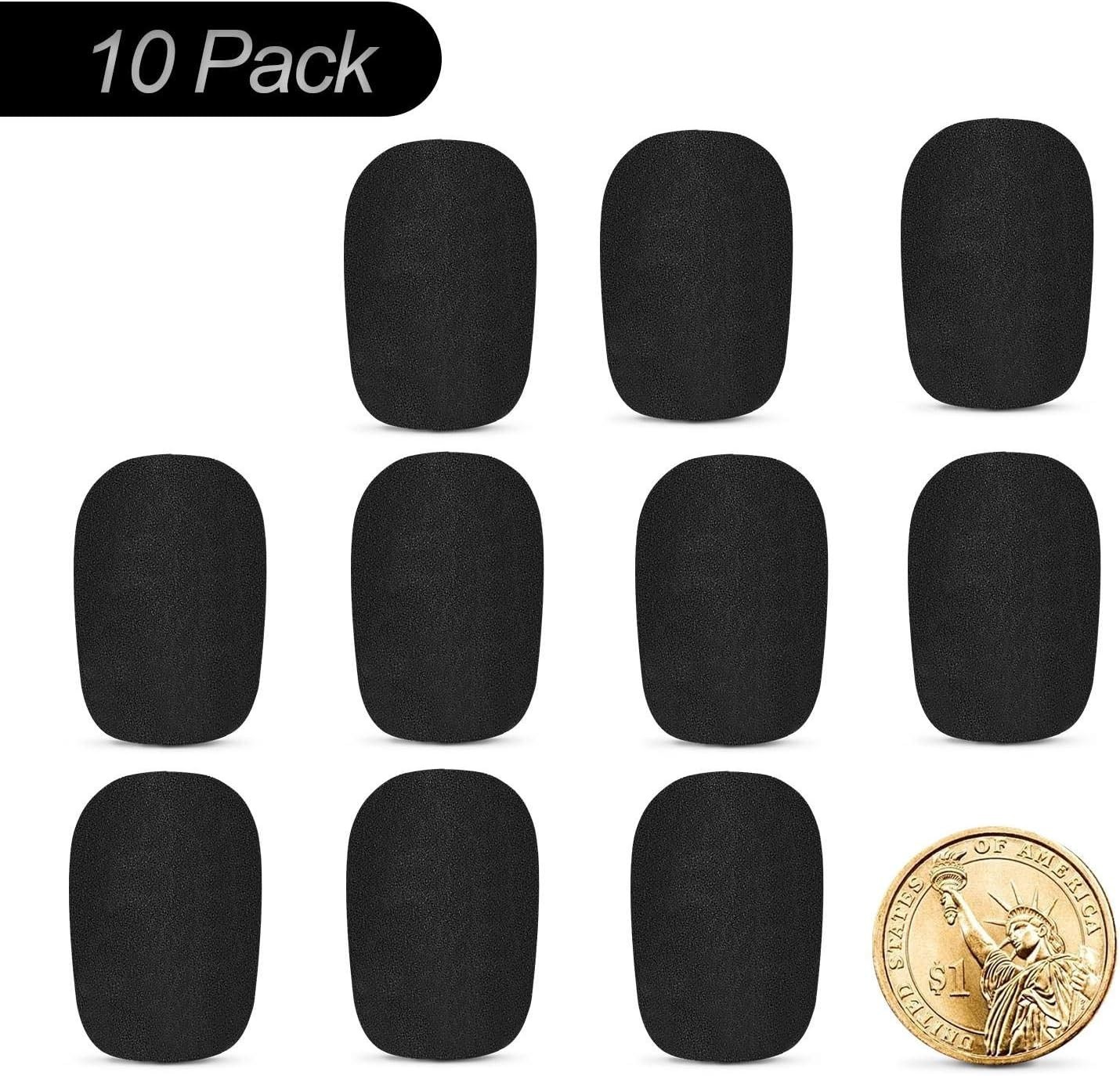 10 Pack Lapel Microphone Windscreen, Headset Windscreen, Mic Foam Covers, Black