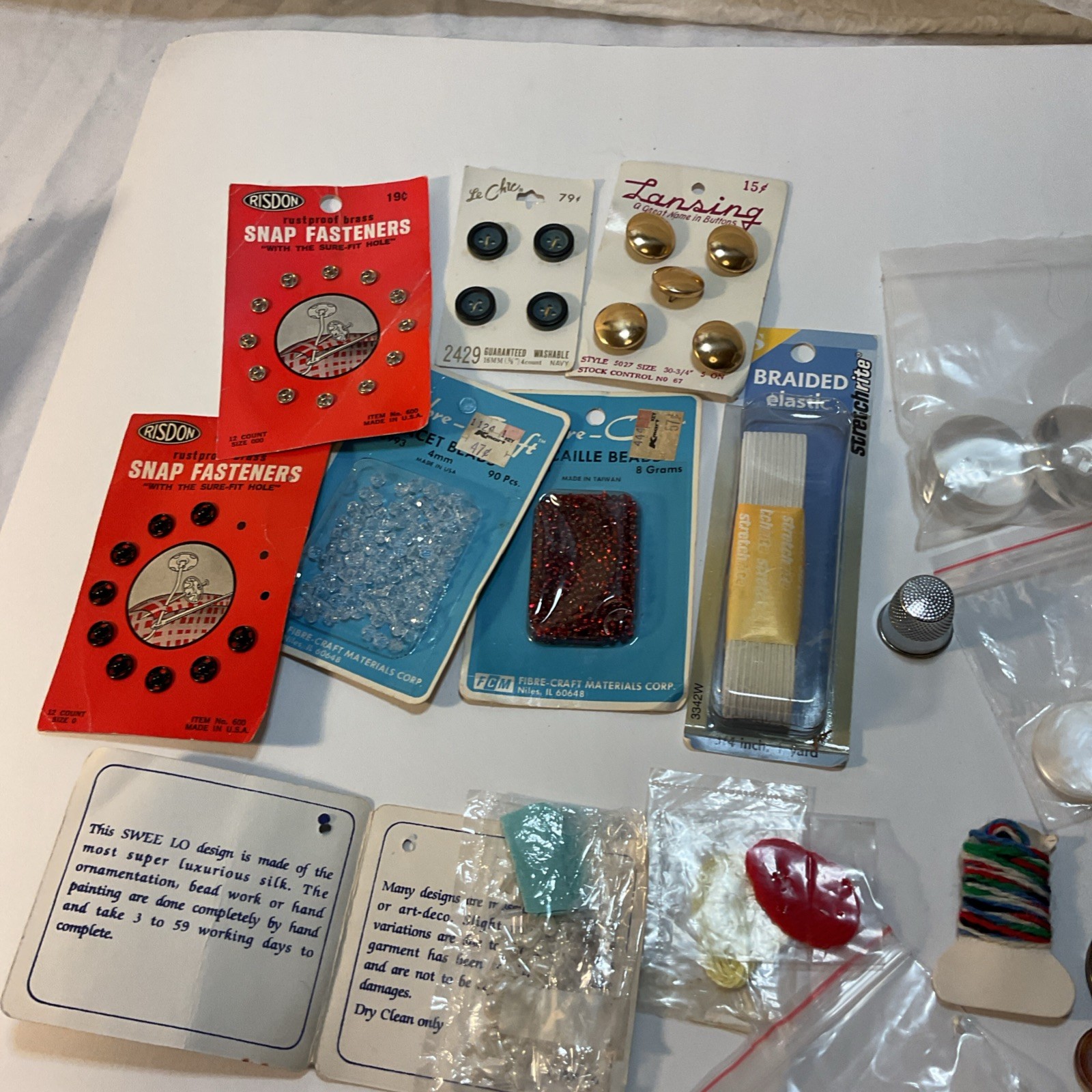 Misc. VTG Sewing Items Lot Buttons, Snaps, Sequins, Barbie Clothes booklets