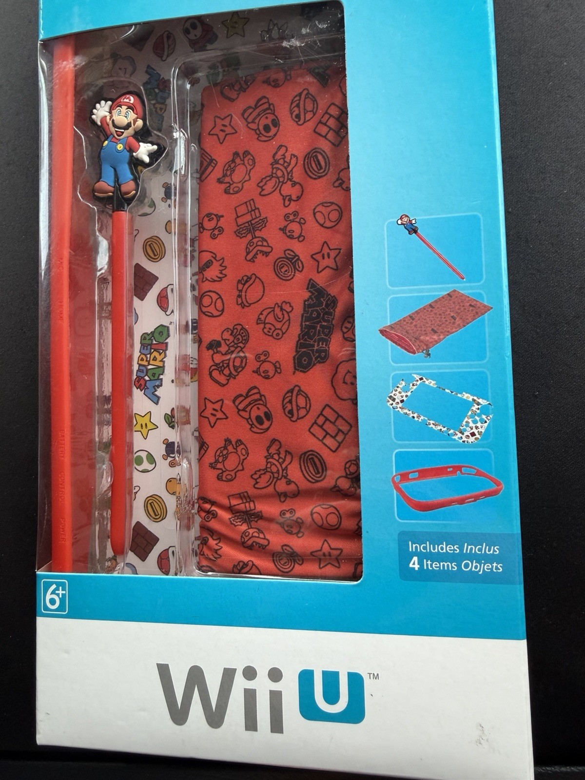 PowerA Nintendo Wii U Super Mario Console Skin Case Bumper Stylus Kit NEW