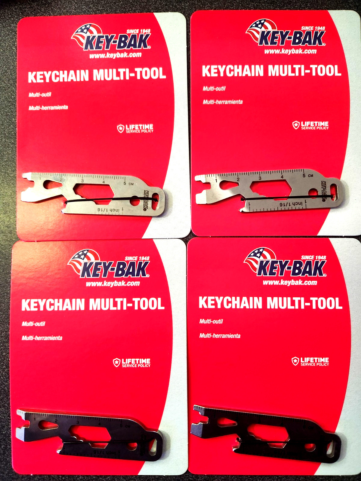 4/Pk Key-Bak Multi-Tool Keychain 0AC2-0101 Stainless Steel EDC Pocket Tool Ruler