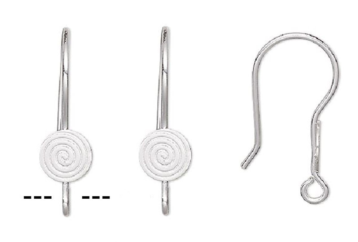 Ear Wire, 10 Silver Plated Stainless Steel 21mm Fishhook with 6mm Spiral Round *