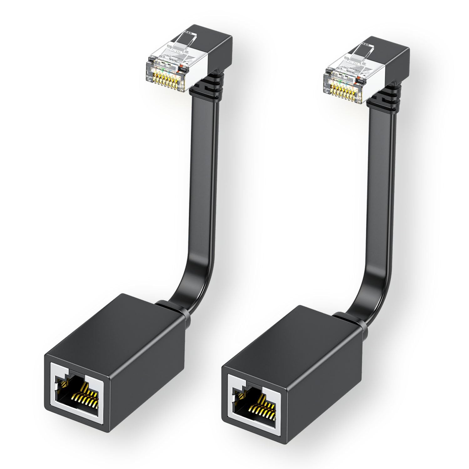 2 PCS Right Angle Cat7 Ethernet Extension Cable Flat 15CM/6inch 90 Degree