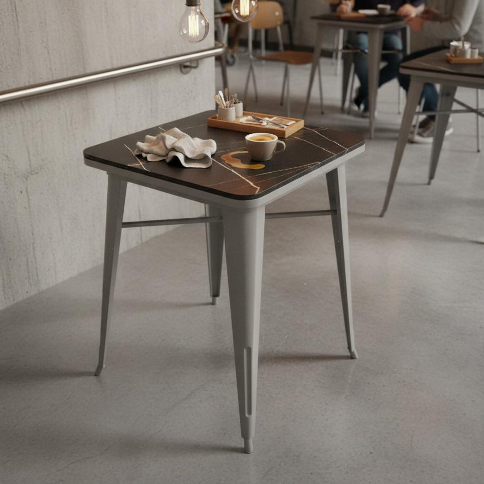 5 Pieces Industrial Dining Set Scratch Resistant Sintered Mineral Table and