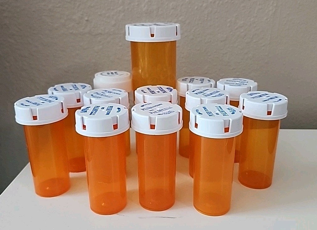 Orange Prescription Pill Bottles 13 pc Collection Mixed