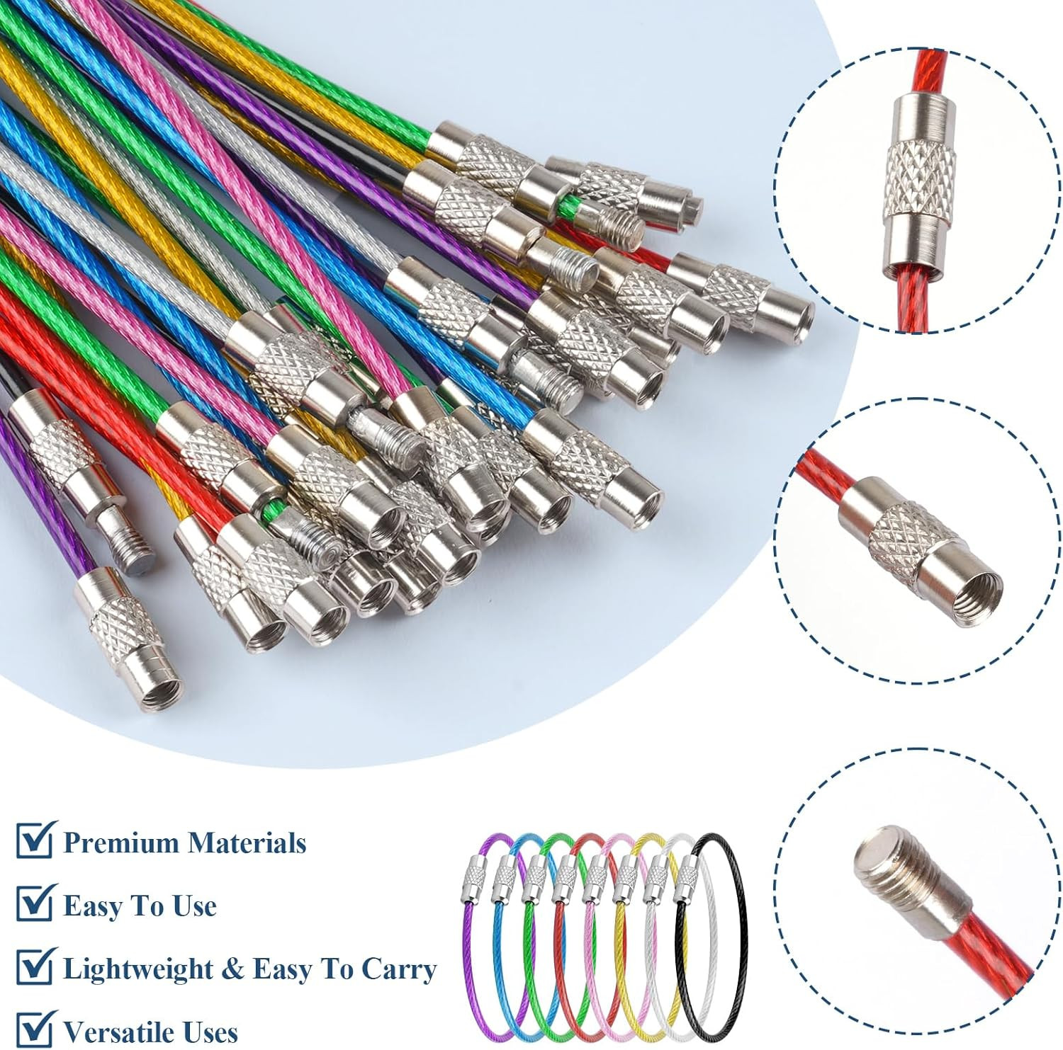 PEASUG 32 Pack Wire Keychain Cable, Cable Stainless Steel Key Ring, Luggage Tags