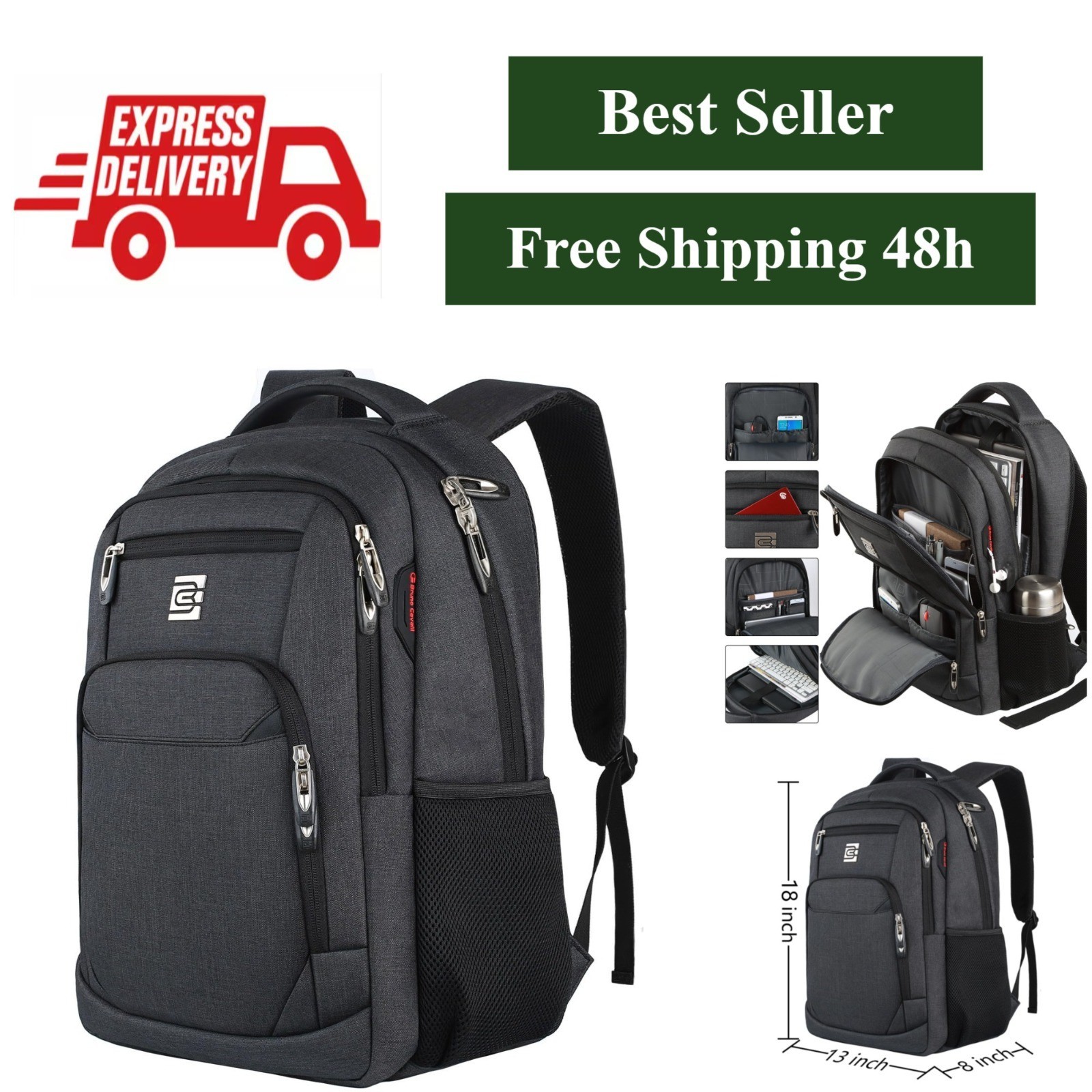 Volher Anti Theft Slim Laptop Backpack | Water Resistant 15.6 Inch Bag