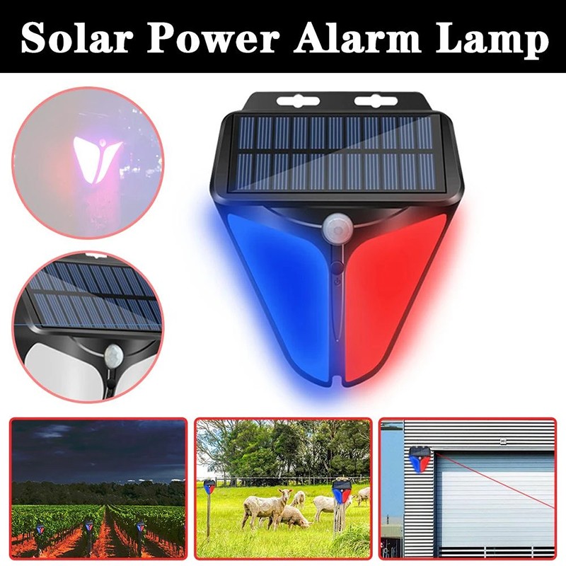 6x Solar Alarm Strobe Light Lamp Motion Sensor Sound Security Outdoor Waterproof