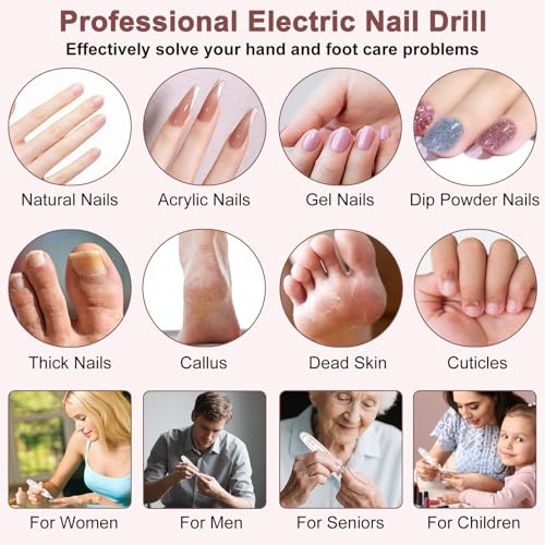 Cordless Electric Nail File Set, Rechargeable Toe Nail Buffer and Sander,