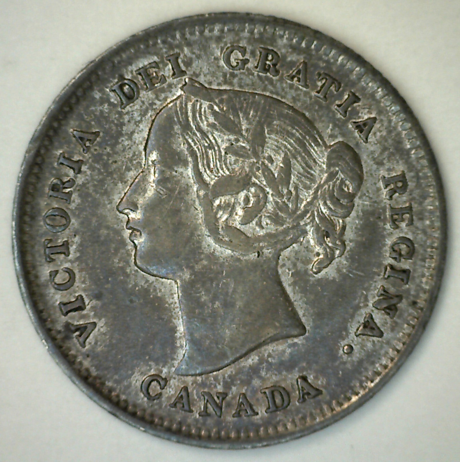 1899 Canada Silver 5 Cents Coin Almost Uncirculated 5c Victoria Ruler AU Toned