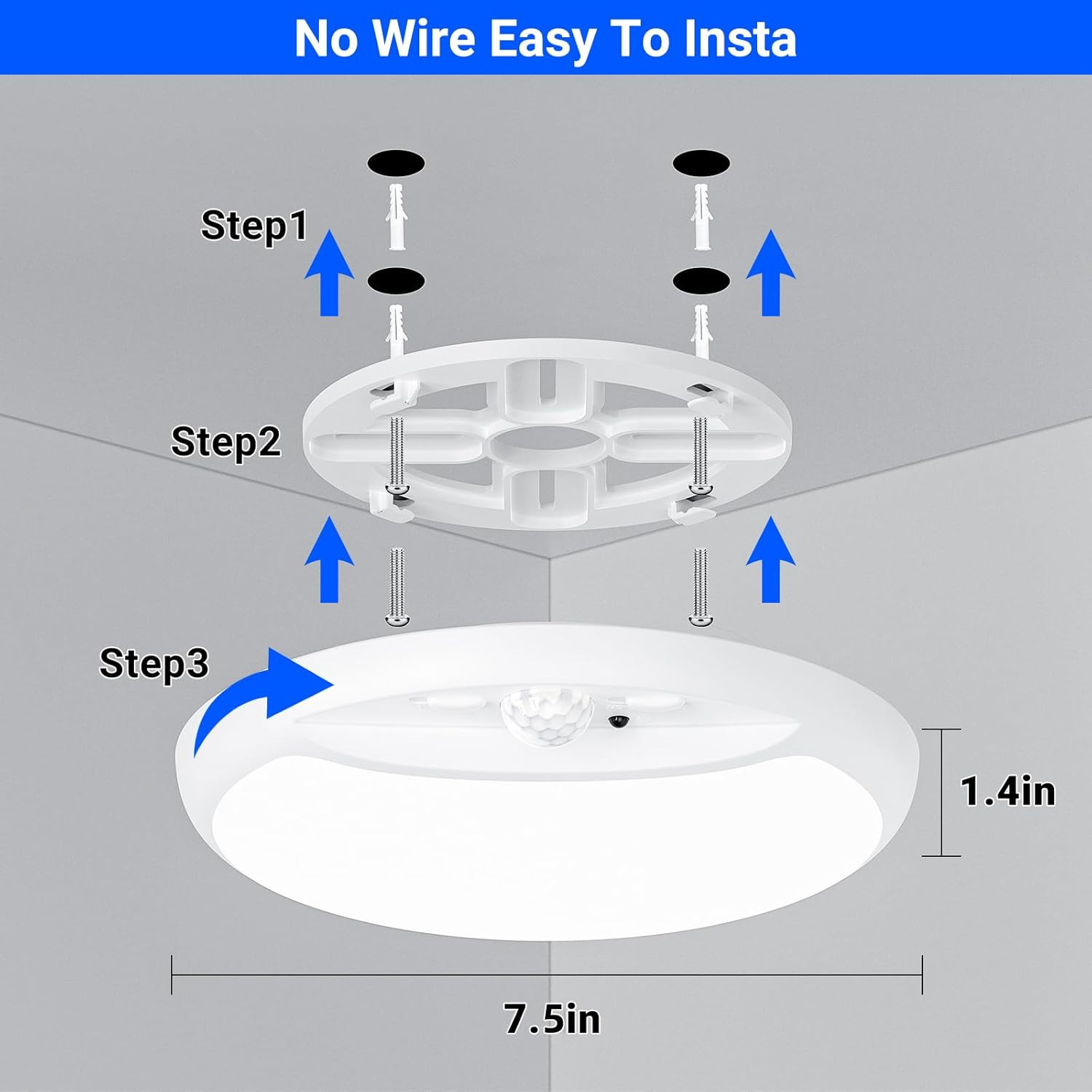 Rechargeable Motion Sensor Ceiling Light with Remote,Battery Powered Wireless Sh