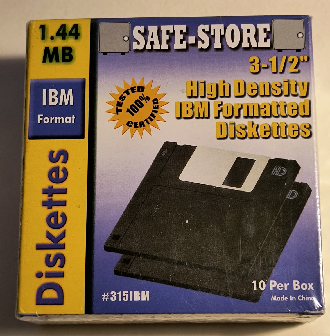 SAFE-STORE Box of 10 IBM / Win High Density (2HD) 3.5" Floppy Discs -New Sealed