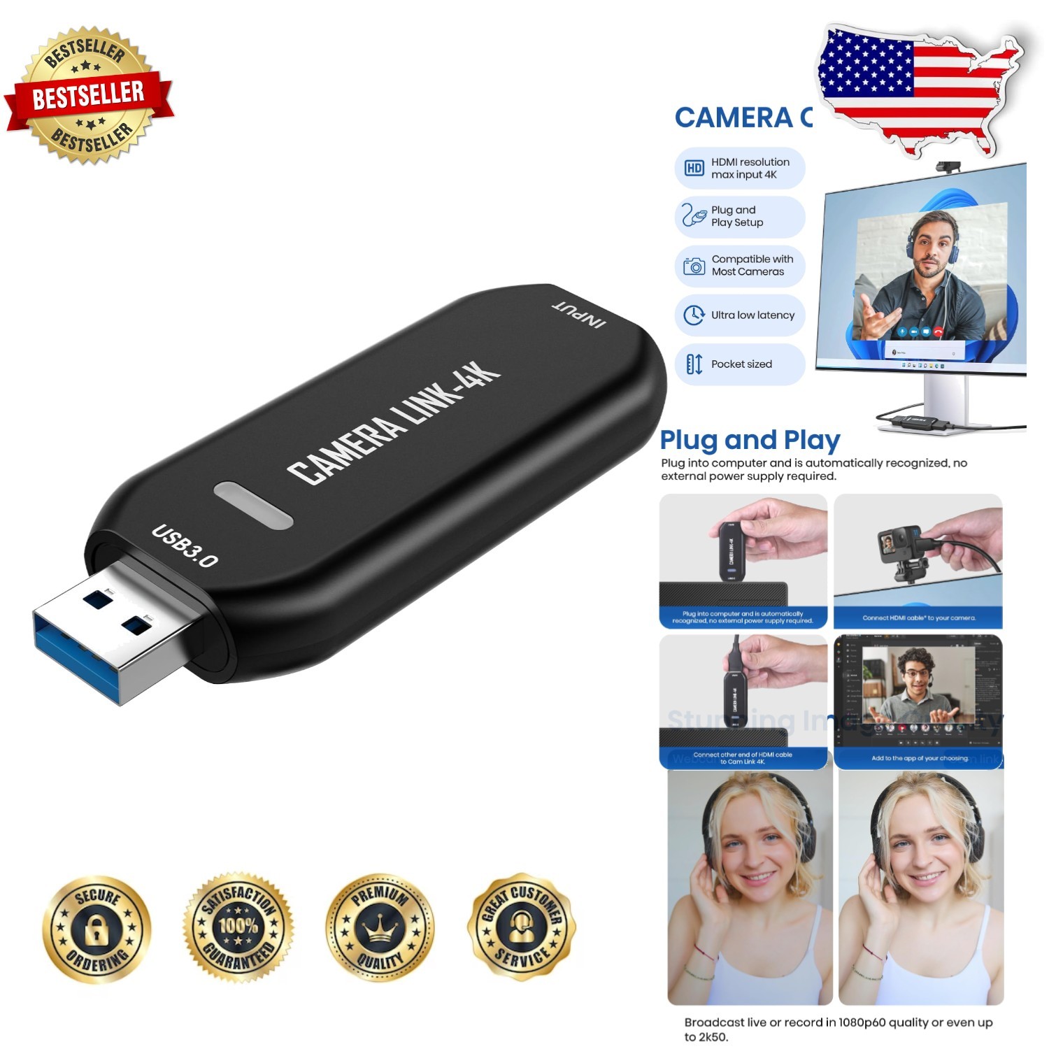 High-Res 4K USB Capture Card HDMI to USB3.0 Live Stream