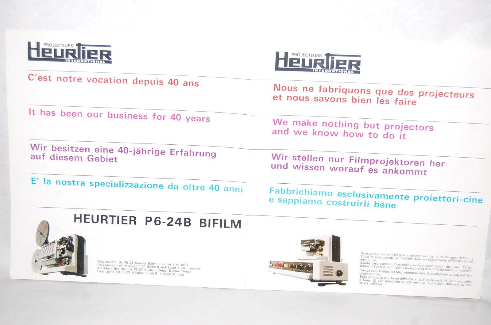 NEW Heurtier Super 8 Movie Projector P6-24B ST 42 Sales Brochure Ad FRANCE