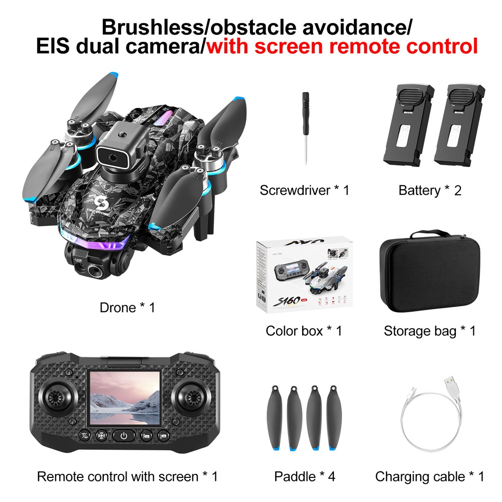 S160 Drone with Screen Remote 360° Obstacle Avoidance Foldable RC QuadcopterNK