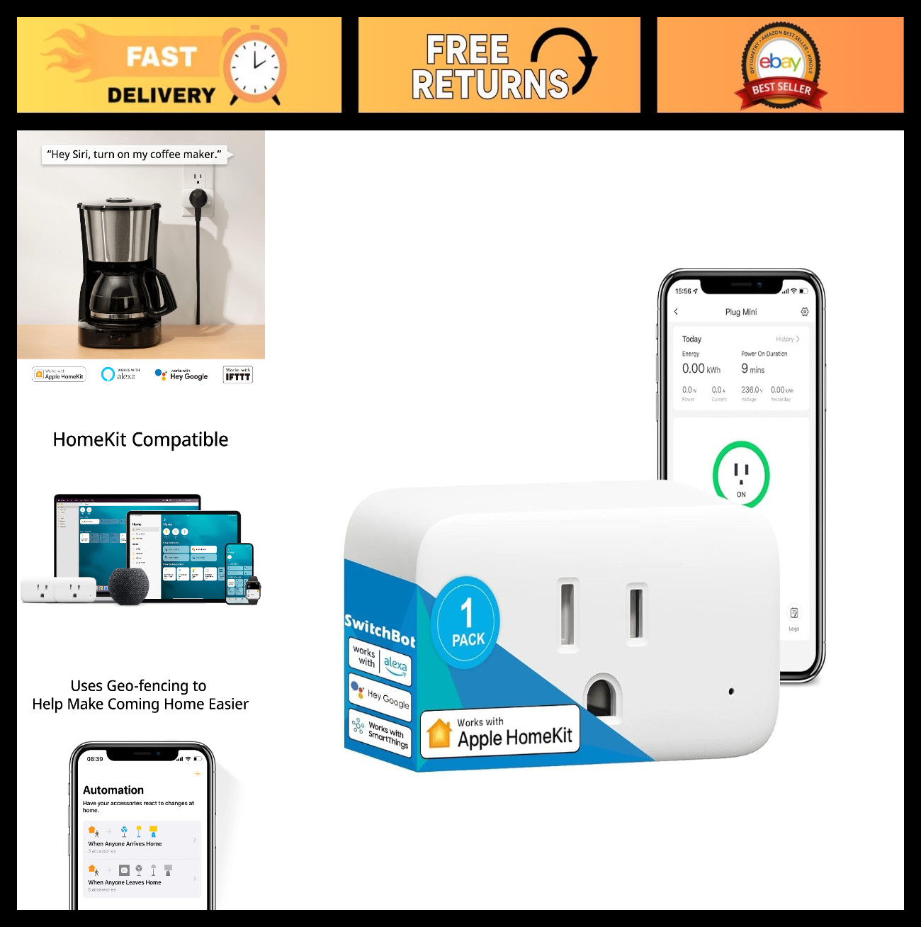 Smart Plug Mini 15A - WiFi & Bluetooth Outlet, Energy Monitoring, App Control, T