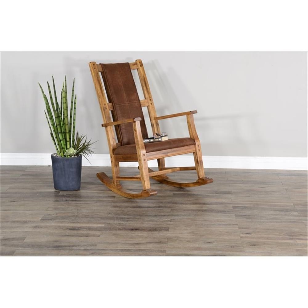 Pemberly Row Set of 2 Farmhouse Mindi Wood Rocking Chair in Rustic Oak