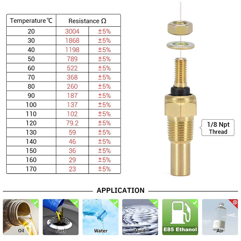 2pcs Water / Oil Temp Temperature 1/8 NPT Electrical Sender Sending Sensor Unit