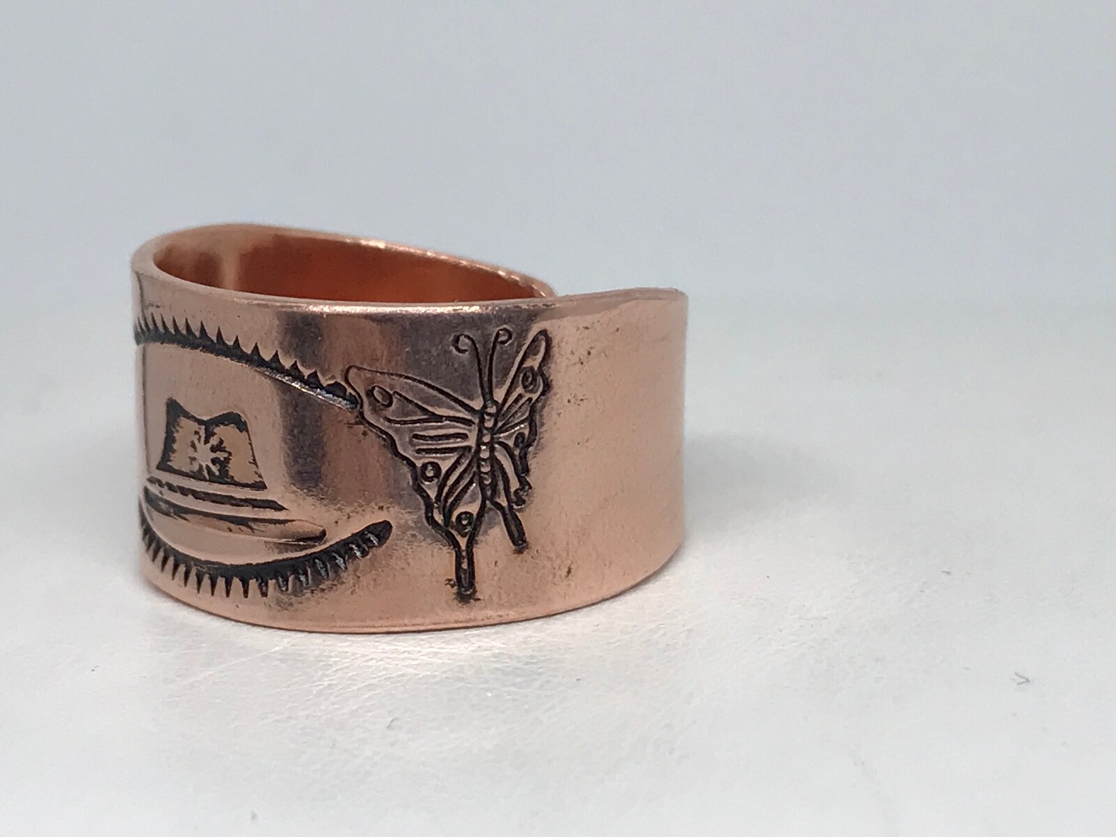 COPPER RING Open Back Hand MADE HAT-Peacock Feather-Butterfly #CR-078