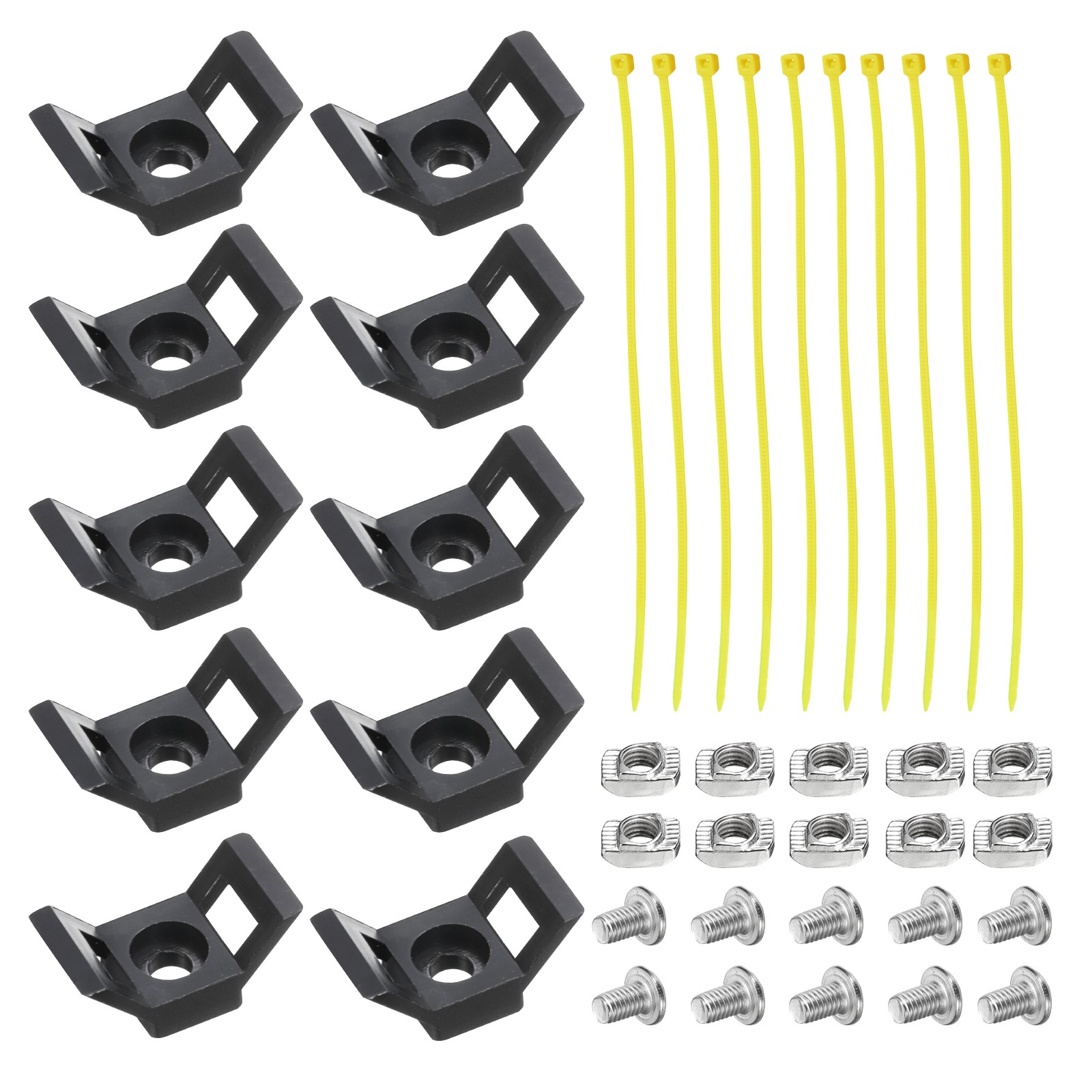 10 x Cable Zip Tie Base 5mm Hole Dia 20 Series with M5 Screws Nuts Ties Black