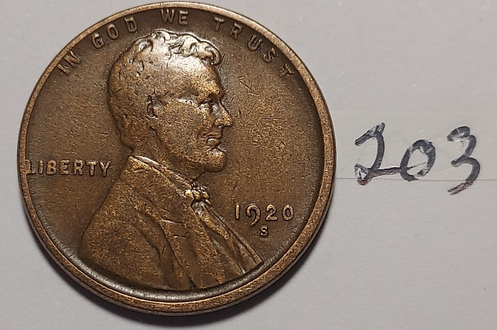1920-S Lincoln Wheat Cent    #203