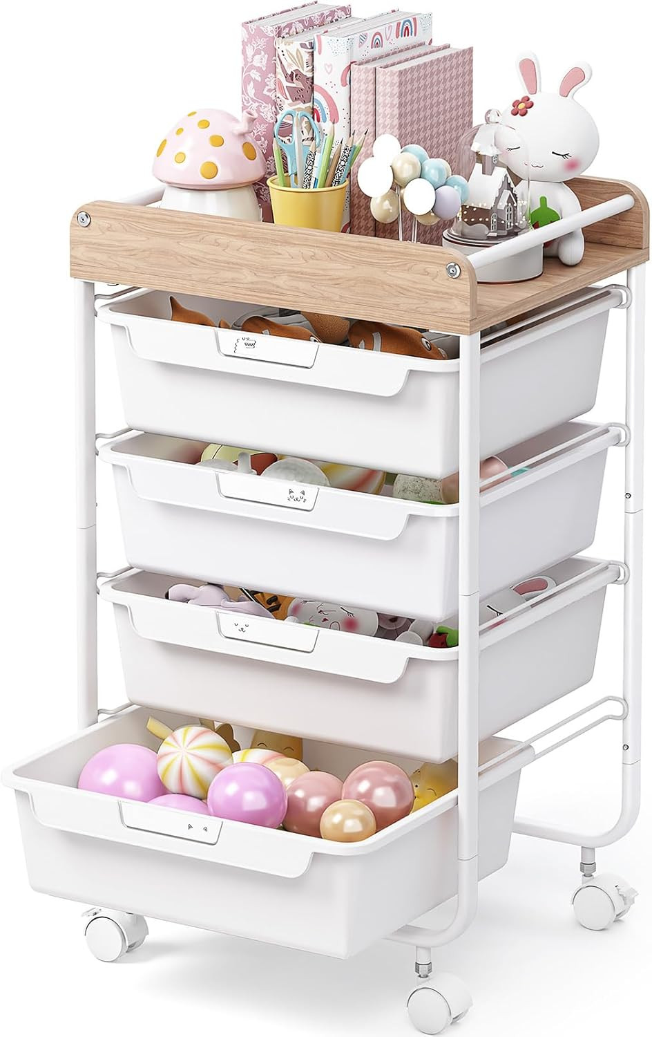 Rolling Storage Utility Cart with 4 Drawers,Kids Craft Art Cart,Makeup Organizer