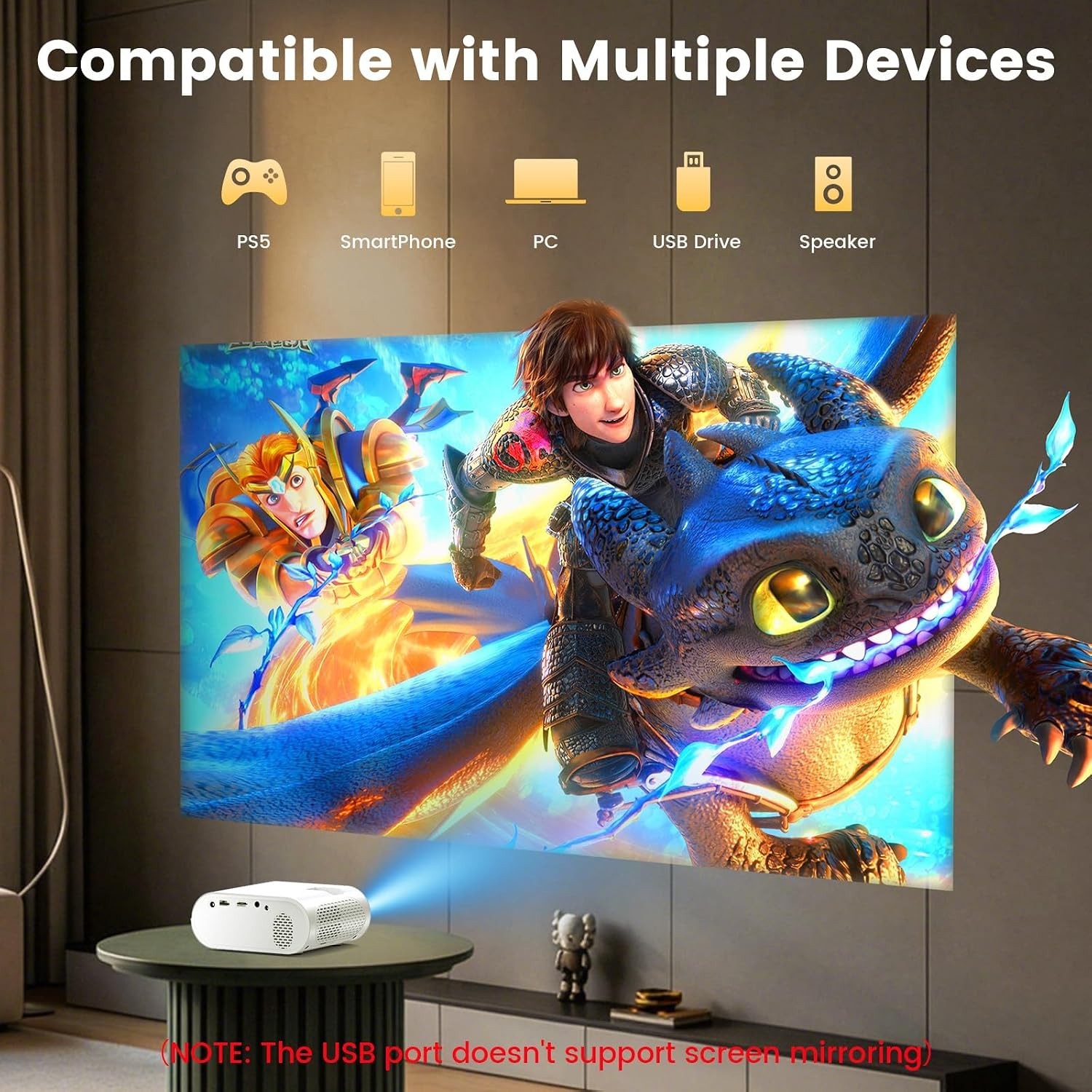 Mini Projector, YOWHICK 2026 Upgraded Full HD 1080P Support Video Projector