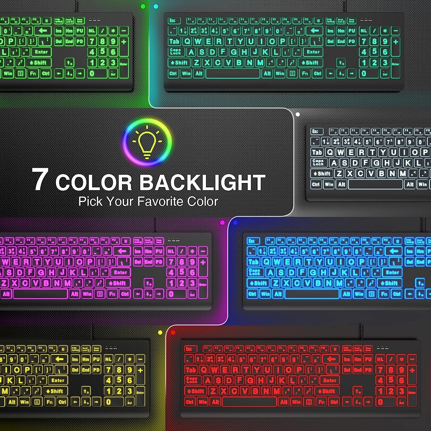 Sablute LD-135KB113 Large-Print ARGB Keyboard – USB Wired, Backlit, Easy-to-Read