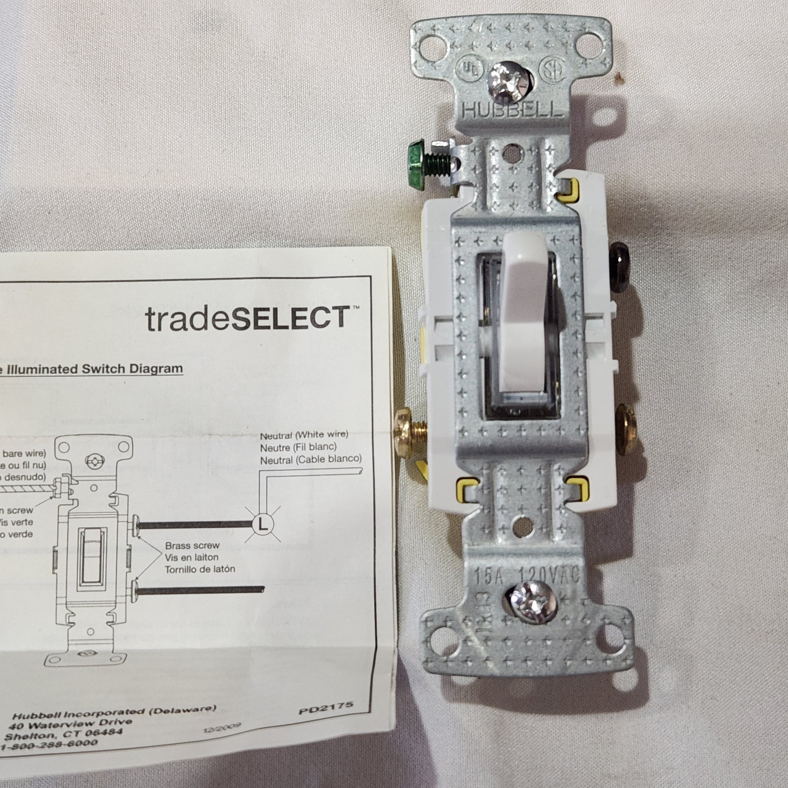 Toggle Switch 3-Way Electrical  RS315ILW 15A 120V White Wiring Hubbell New 015