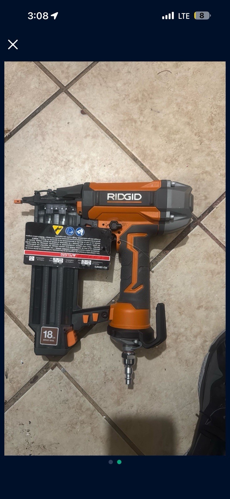 RIDGID R213BNF3 18 Gauge Pneumatic Brad Nailer, Straight, 120 PSI Orange/Black