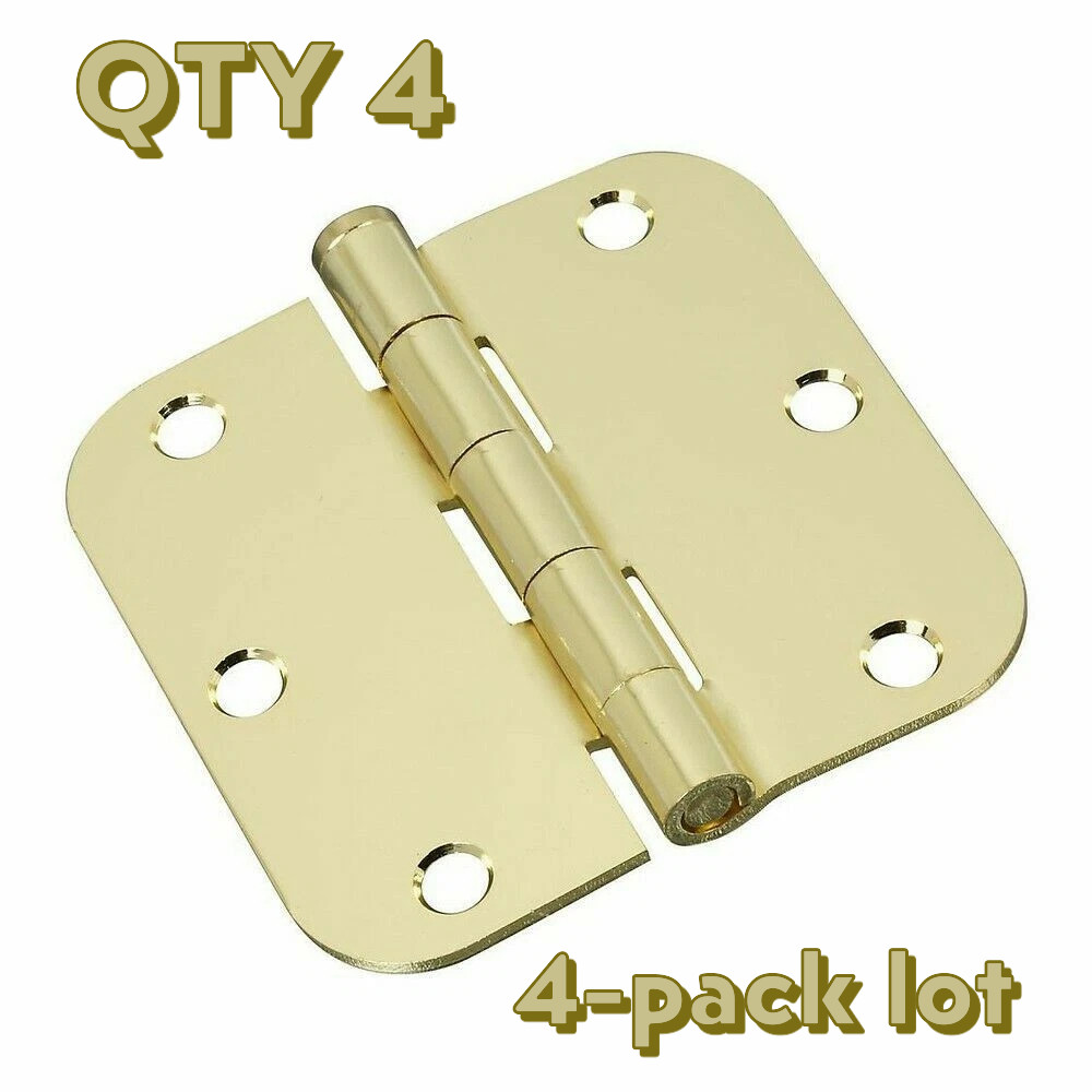 NOS 4-pack lot National Hardware N830-208 3" Door Hinge 5/8" Corner Bright Brass
