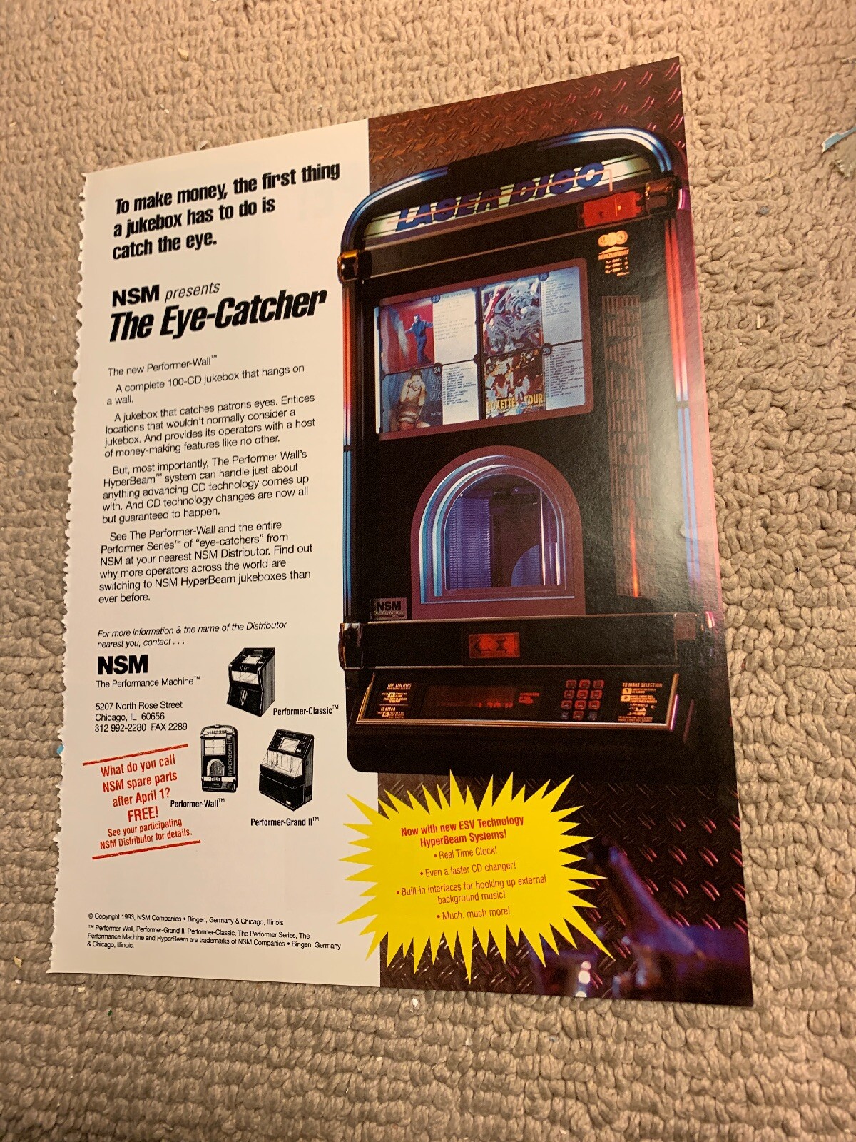 11-8 1/4” Nsm The Eye Catcher Performer Wall Jukebox FLYER