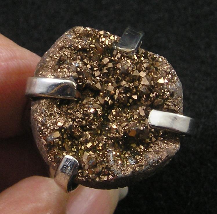 Root Beer Brown Coated Druzy Agate Nuggety Large Finger Ring Adjustable Size 8+