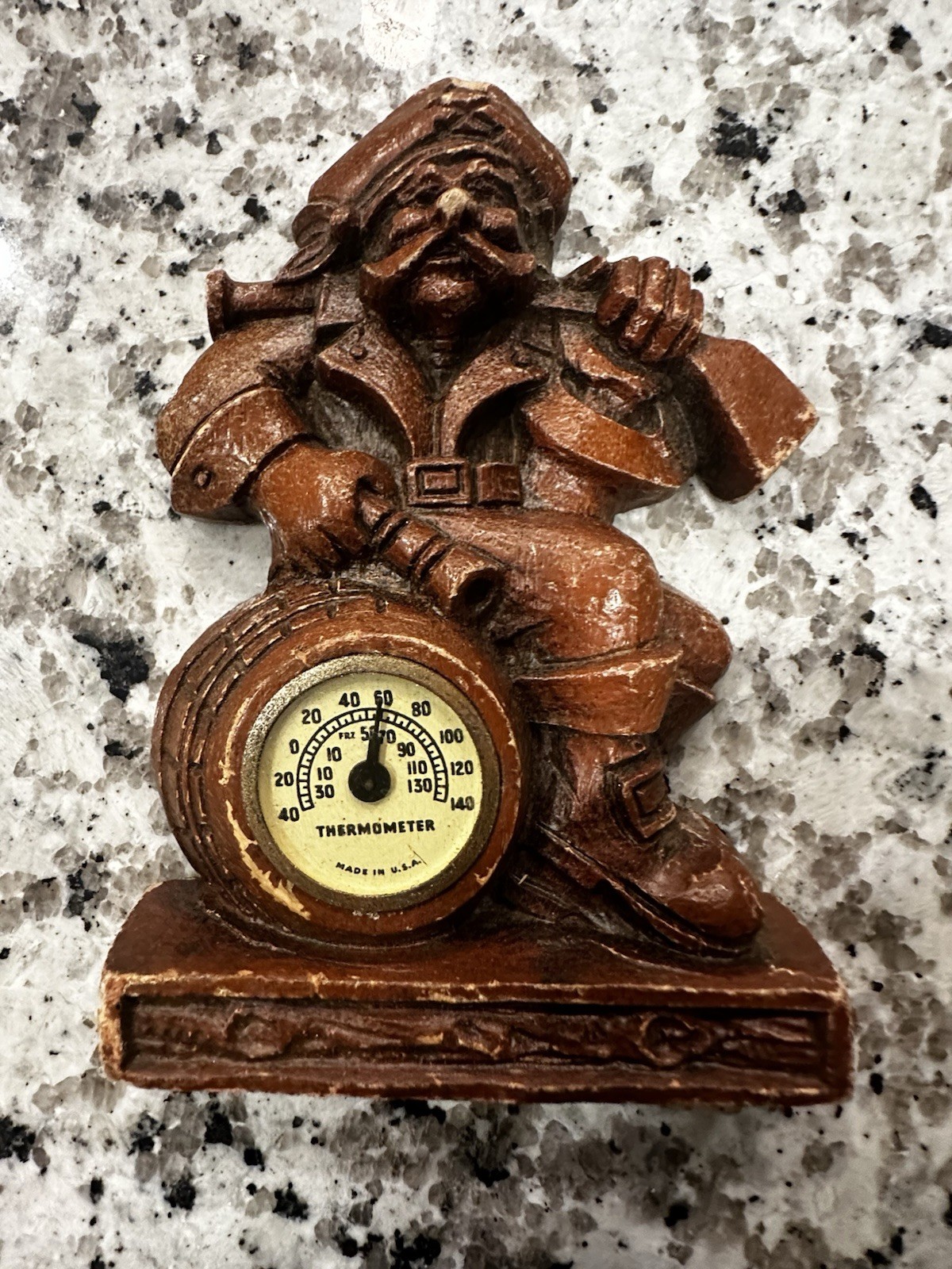 vintage Syroco style Pirate Sitting On barrel Thermometer Made In USA