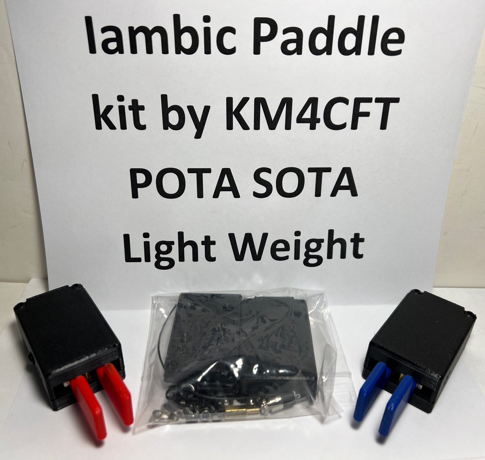 KM4CFT Iambic paddle KIT CW Morse code with RED or BLUE levers, magnets in base