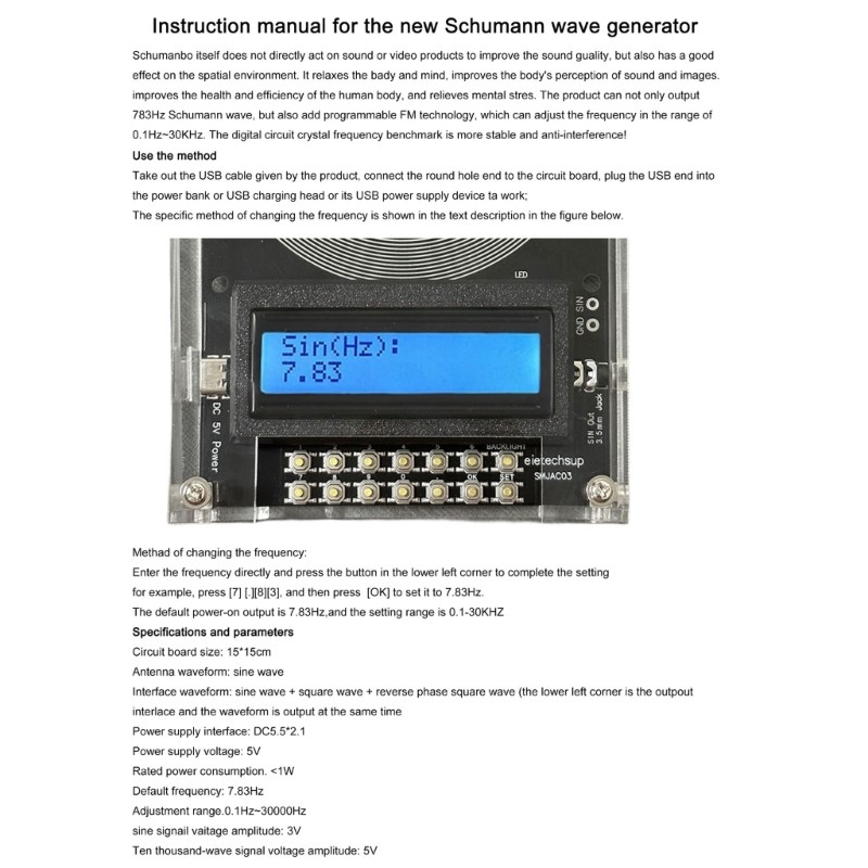 Schumann Waves Generator 7.83Hz Adjustable Frequency Device Type c Interfaces