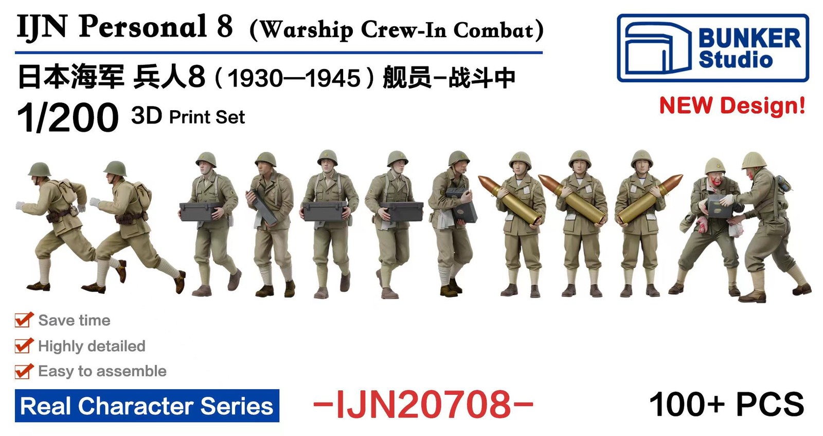 BUNKER 1/200 IJN Personal 8(1930-1945) Warship Crew-In Combat 3D Print set-XS