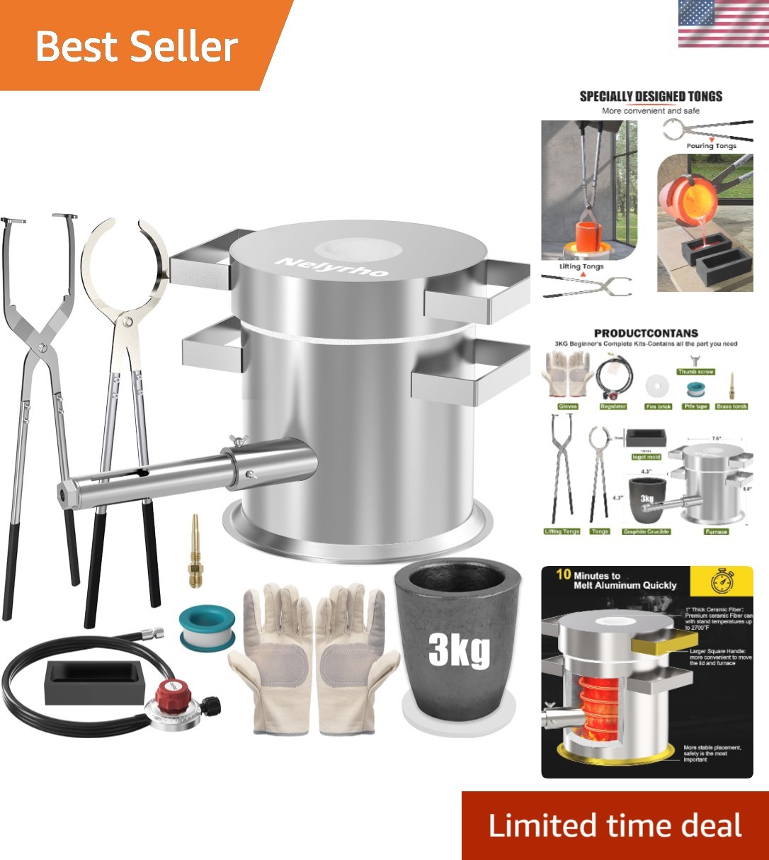 Brand New 3KG Propane Melting Furnace Kit Silver