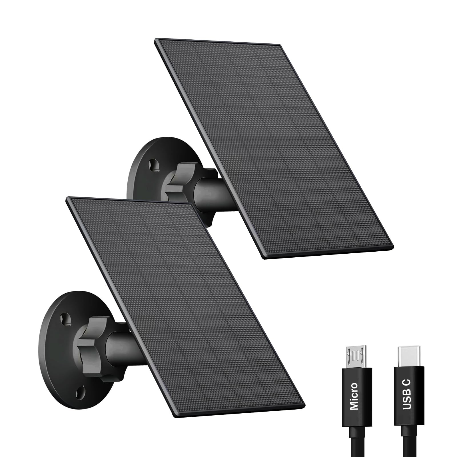 2W Solar Panel for Security Camera, USB/USB-C Charger, IP65 Waterproof, 360°