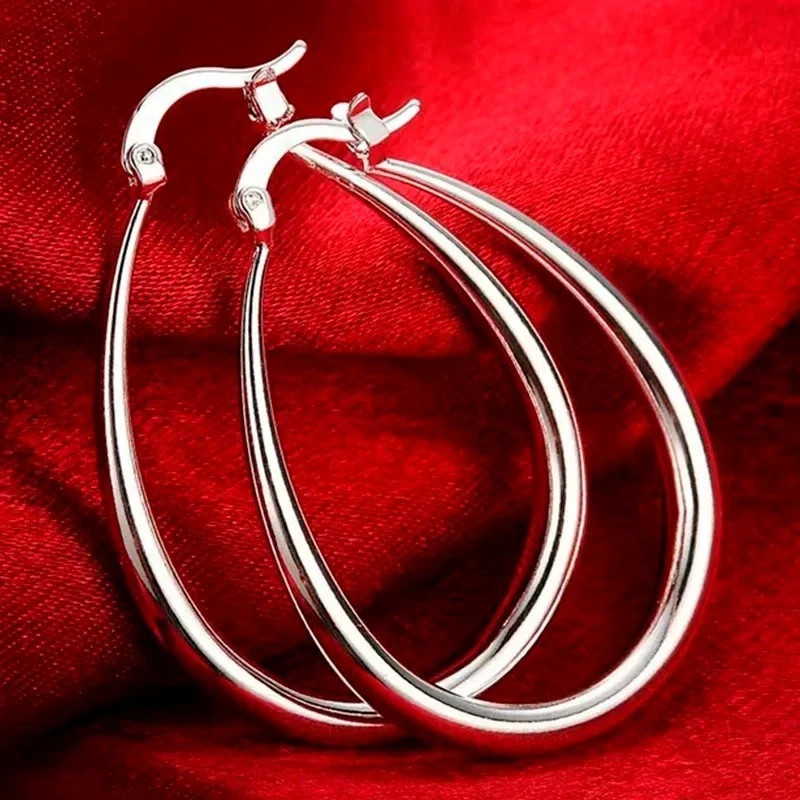 Womens 925 Sterling Silver Elegant Oval Shaped Extra Large Hoop Earrings