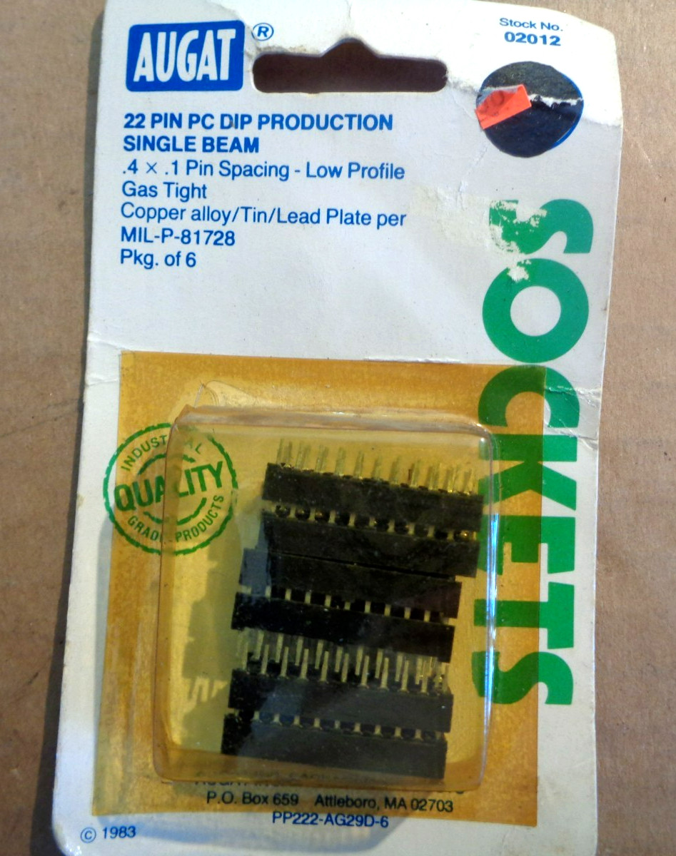 6 pcs. New Augat 02012 / 822-AG 22 Pin DIP IC Socket