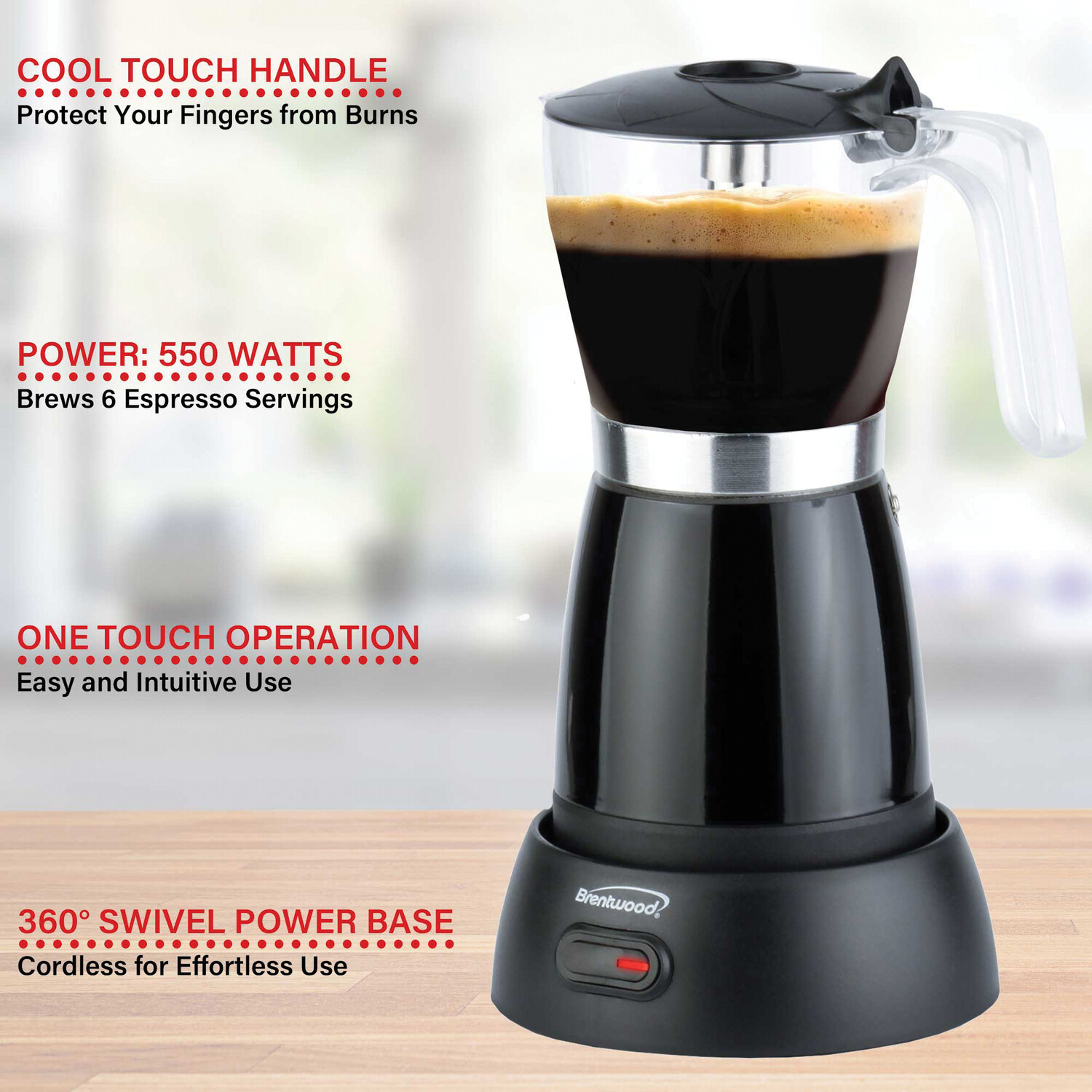 Brentwood 6-Cup Electric Moka Pot Espresso Machine (Black)