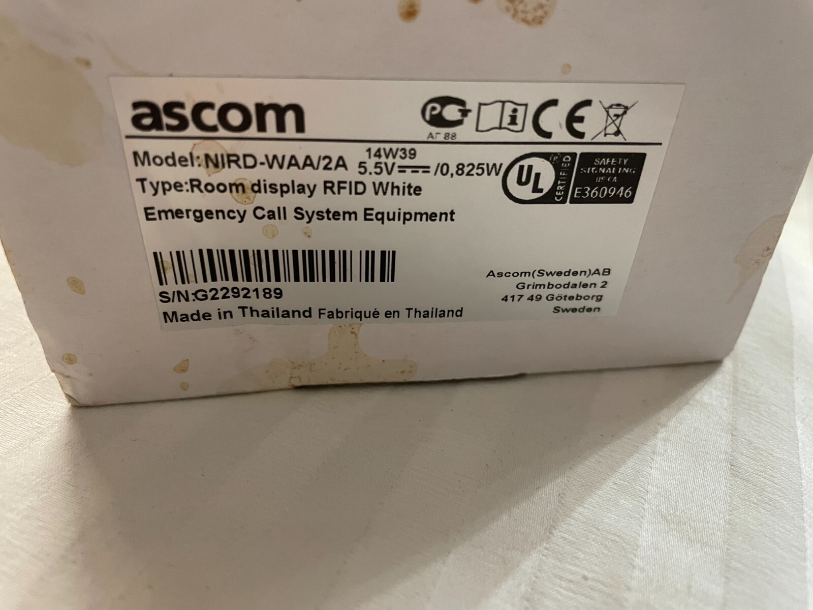 Ascom Model: NIRD-WAA/2A Emergency Call System Equipment